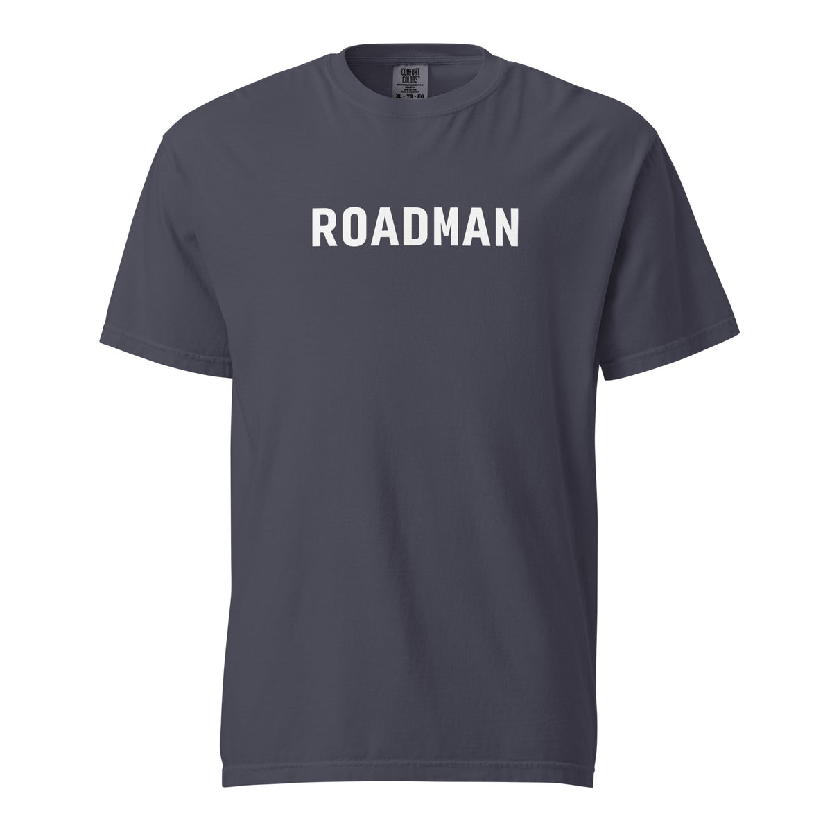 Navy T-shirt, front view, with white 'ROADMAN' lettering.