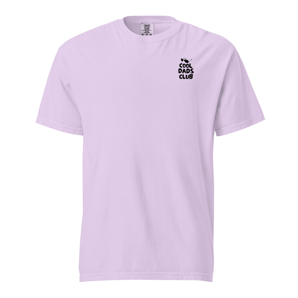 Orchid T-shirt, front view, with small black 'Cool Dads Club' chest lettering.