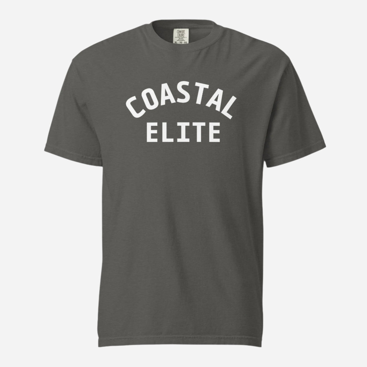 Pepper T-shirt, front view with white arched "Coastal Elite" lettering.