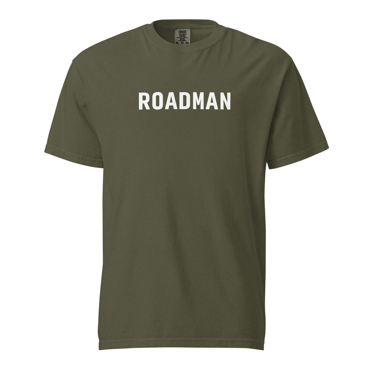 Sage T-shirt, front view, with white 'ROADMAN' lettering.