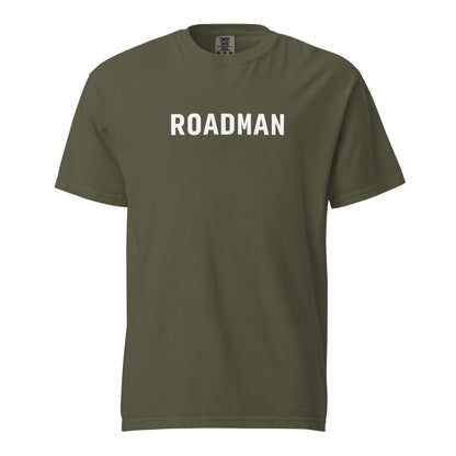 Sage T-shirt, front view, with white 'ROADMAN' lettering.