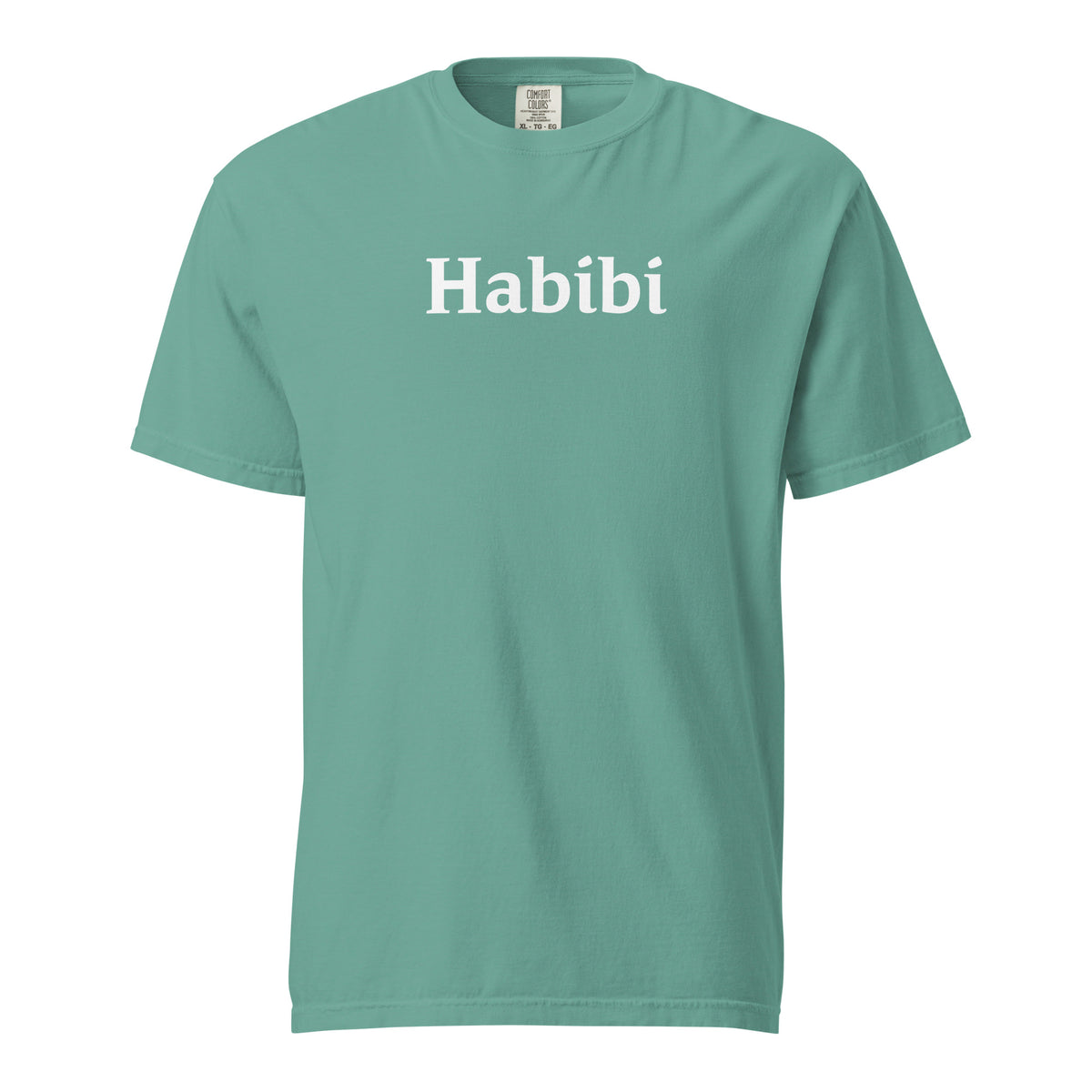 Seafoam T-shirt, front view with white "Habibi" lettering.