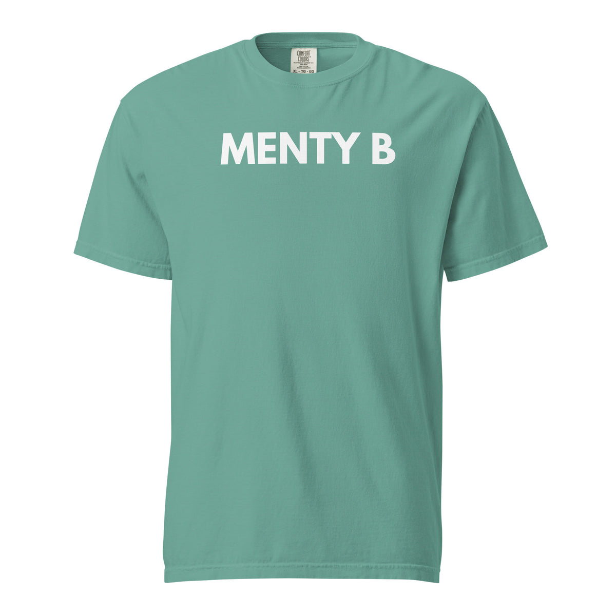 Seafoam T-shirt, front view with white "MENTY B" lettering.