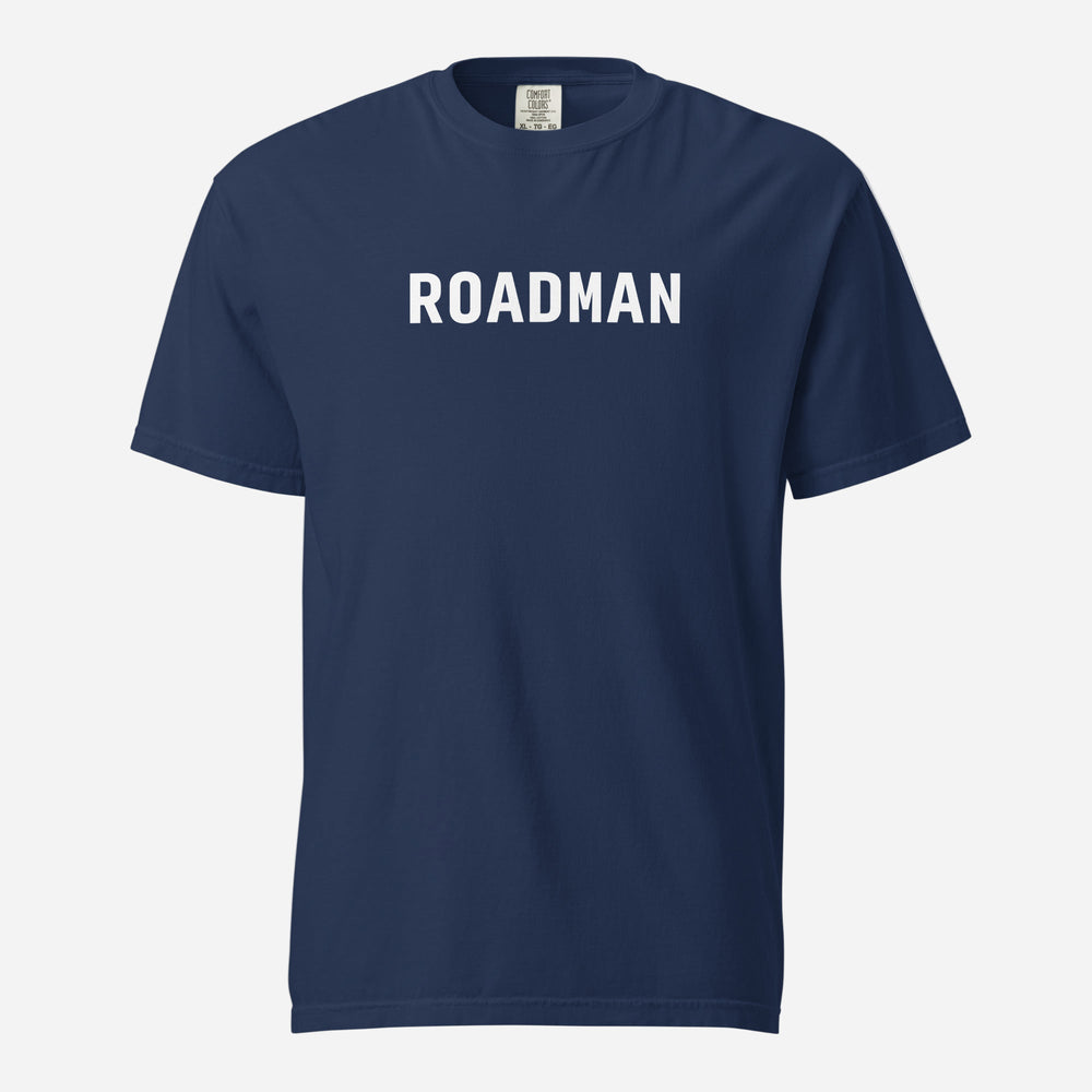 True Navy T-shirt, front view, with white 'ROADMAN' lettering.