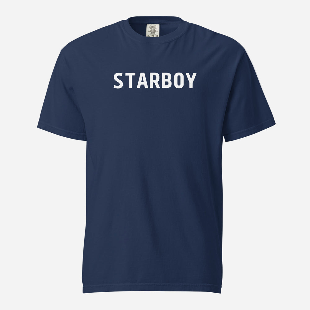 True Navy T-shirt, front view with white "STARBOY" lettering.