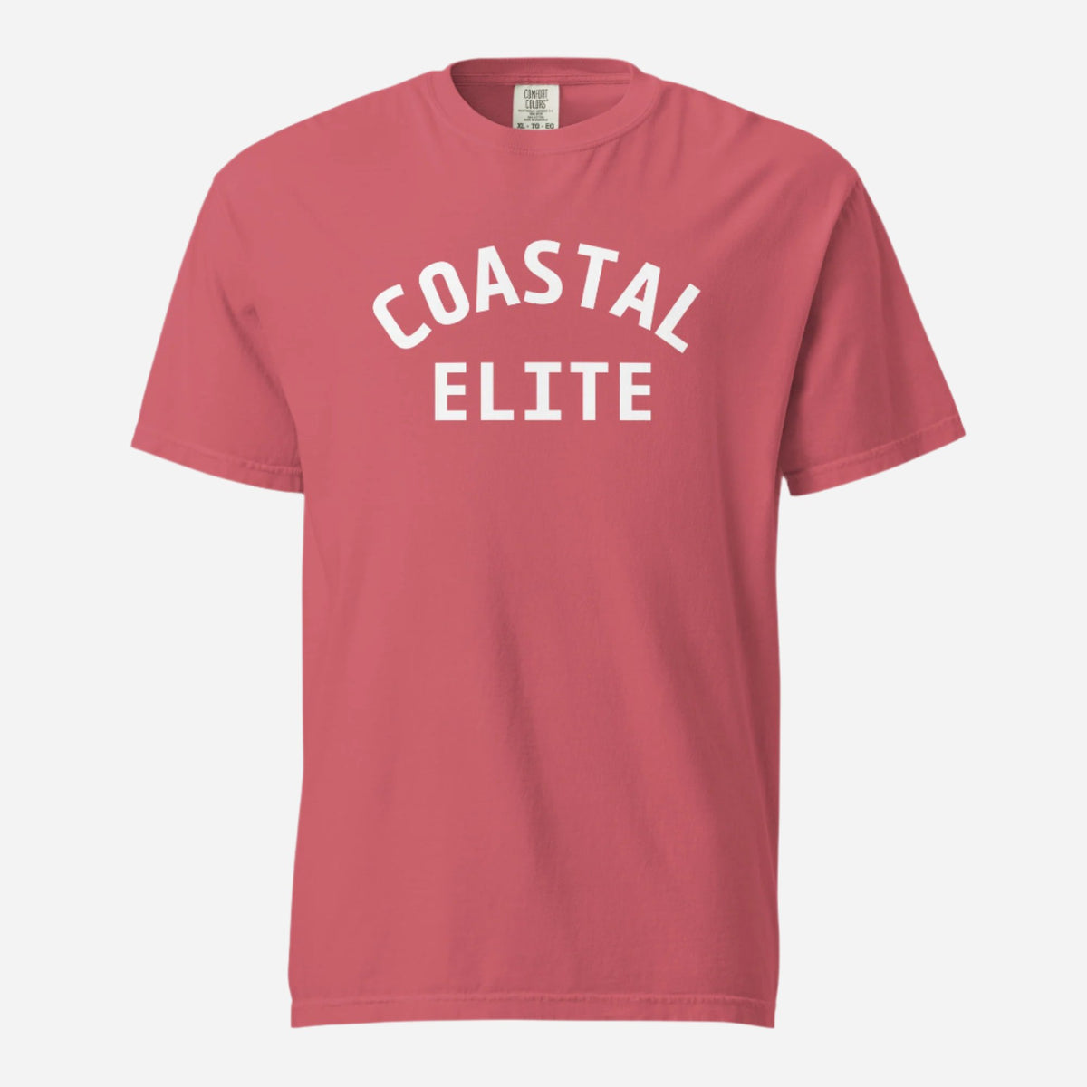 Watermelon T-shirt, front view with white arched "Coastal Elite" lettering.