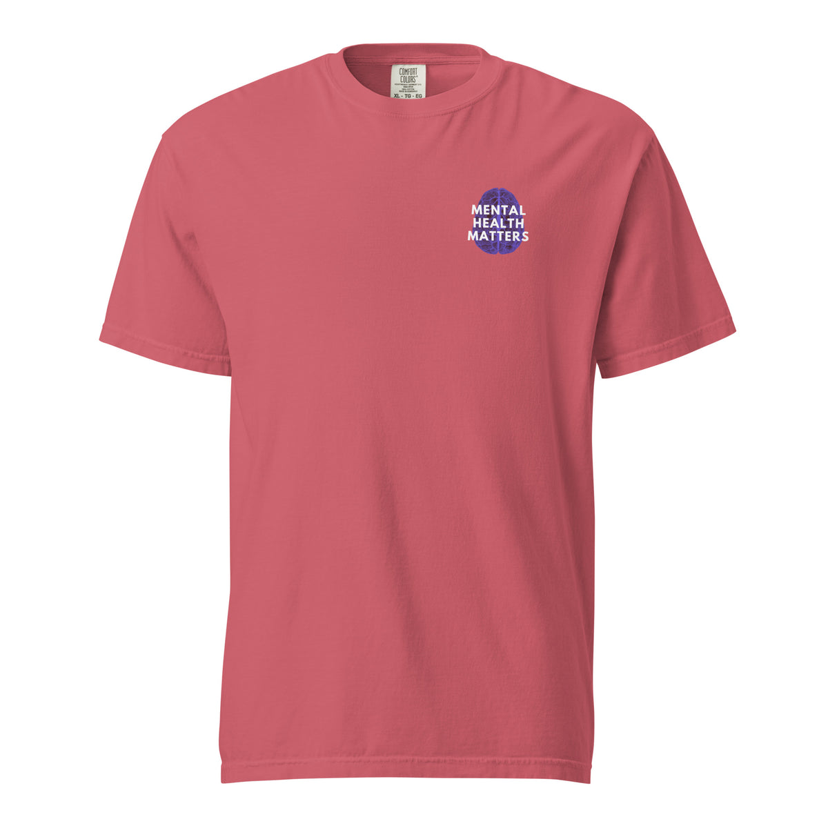 Watermelon T-shirt, front view with a small blue-and-white "Mental Health Matters" chest design.
