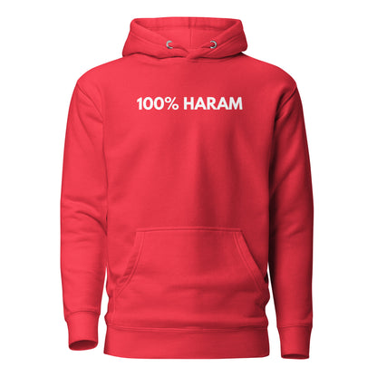 Team Red hoodie, front view, with white '100% HARAM' lettering.