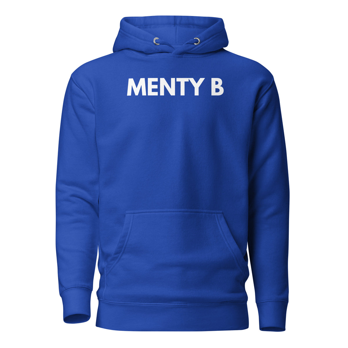 Team Royal hoodie, front view, with white 'MENTY B' lettering.