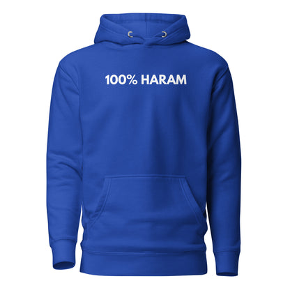 Team Royal hoodie, front view, with white '100% HARAM' lettering.