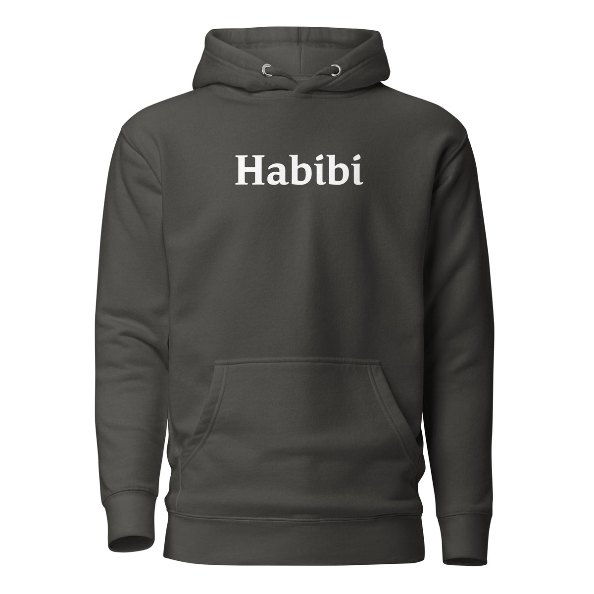 Vintage Black hoodie, front view, with white 'Habibi' lettering.
