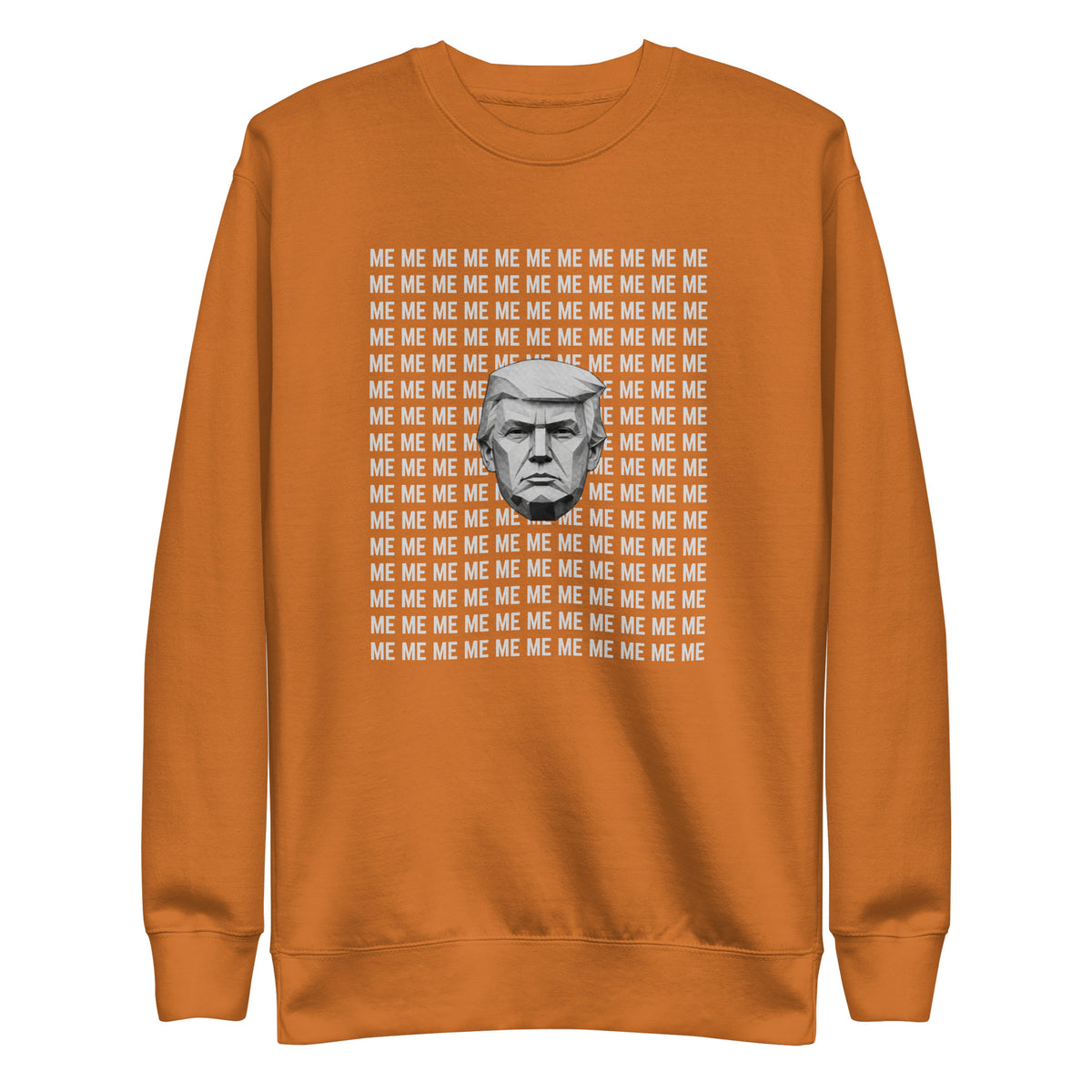 Adobe sweatshirt, front view, with a monochrome portrait surrounded by repeated white 'ME' lettering.