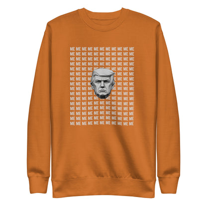 Adobe sweatshirt, front view, with a monochrome portrait surrounded by repeated white 'ME' lettering.