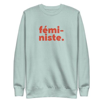 Agave sweatshirt with red fémi-niste lettering, front view.