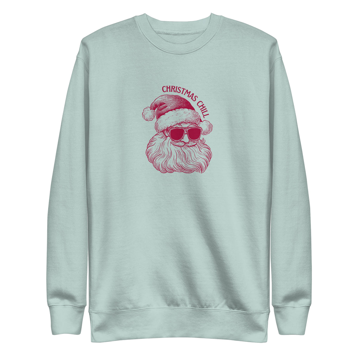 Agave sweatshirt, front view, with a burgundy Santa face wearing sunglasses beneath 'Christmas Chill' text.