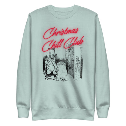 Agave sweatshirt with red Christmas Chill Club script and Santa illustration, front view.