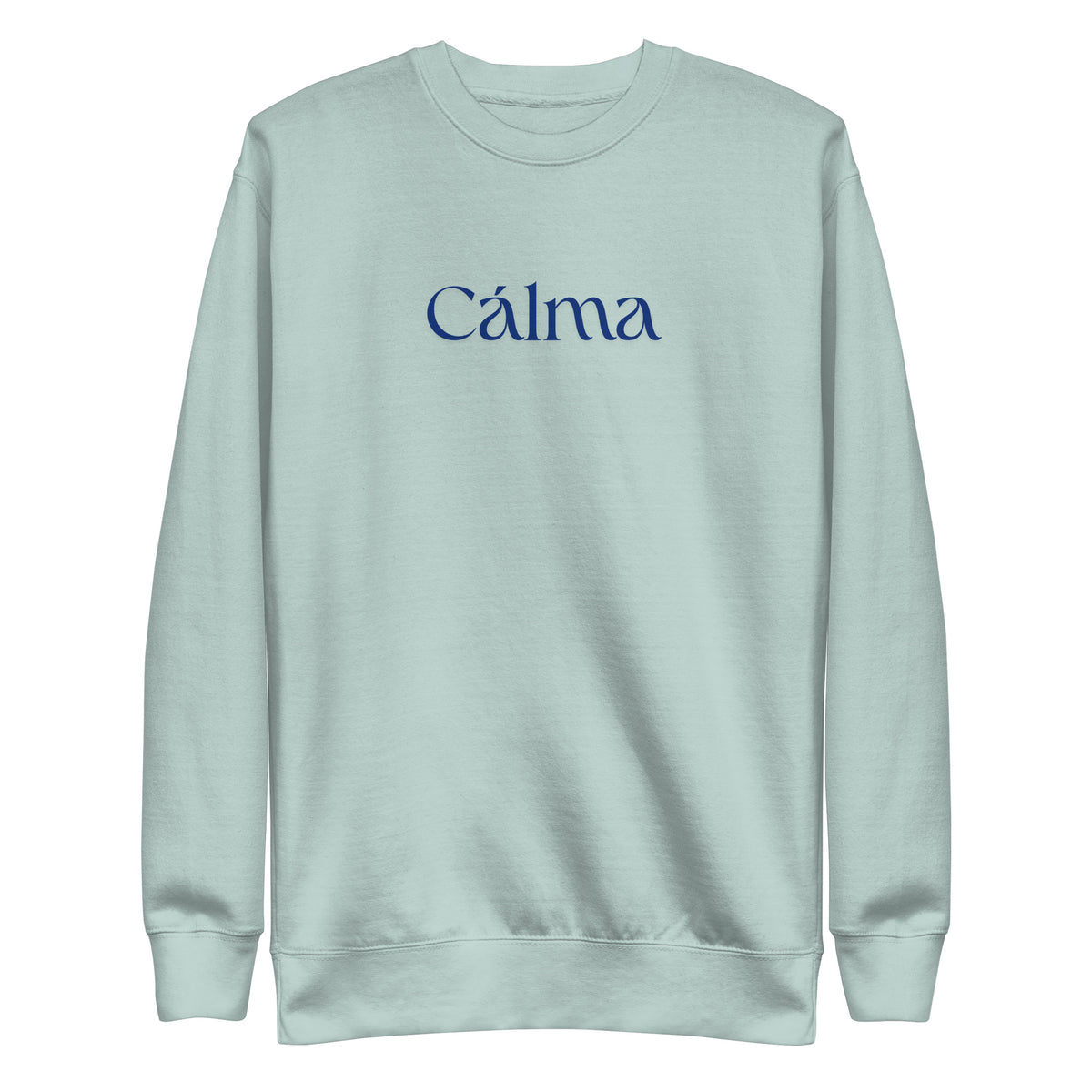 Agave sweatshirt, front view with blue Calma lettering.
