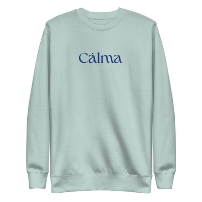 Agave sweatshirt, front view with blue Calma lettering.