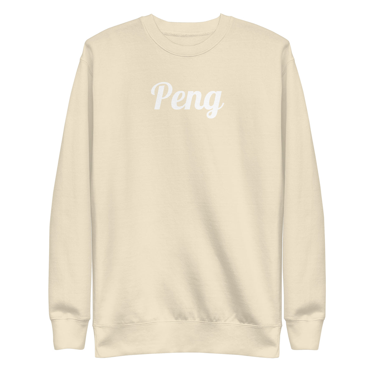 Bone sweatshirt, front view with white "Peng" script.