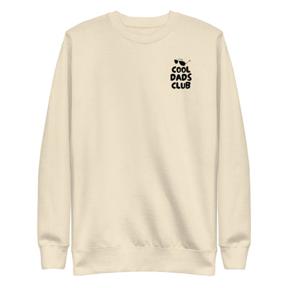 Bone sweatshirt, front view with small black Cool Dads Club chest lettering.