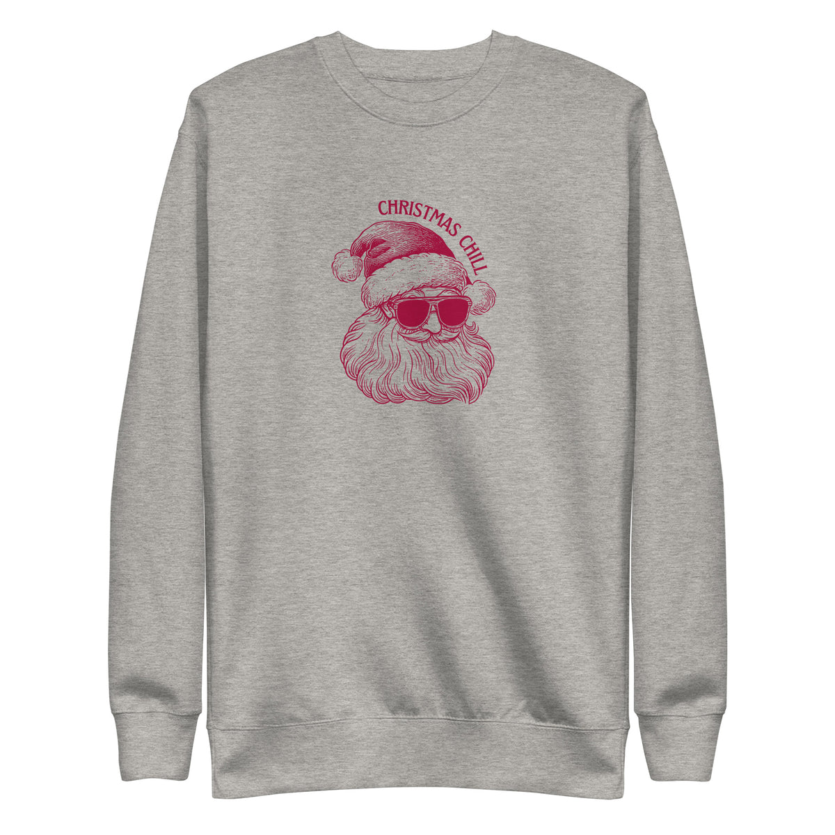 Carbon Grey sweatshirt, front view, with a burgundy Santa face wearing sunglasses beneath 'Christmas Chill' text.