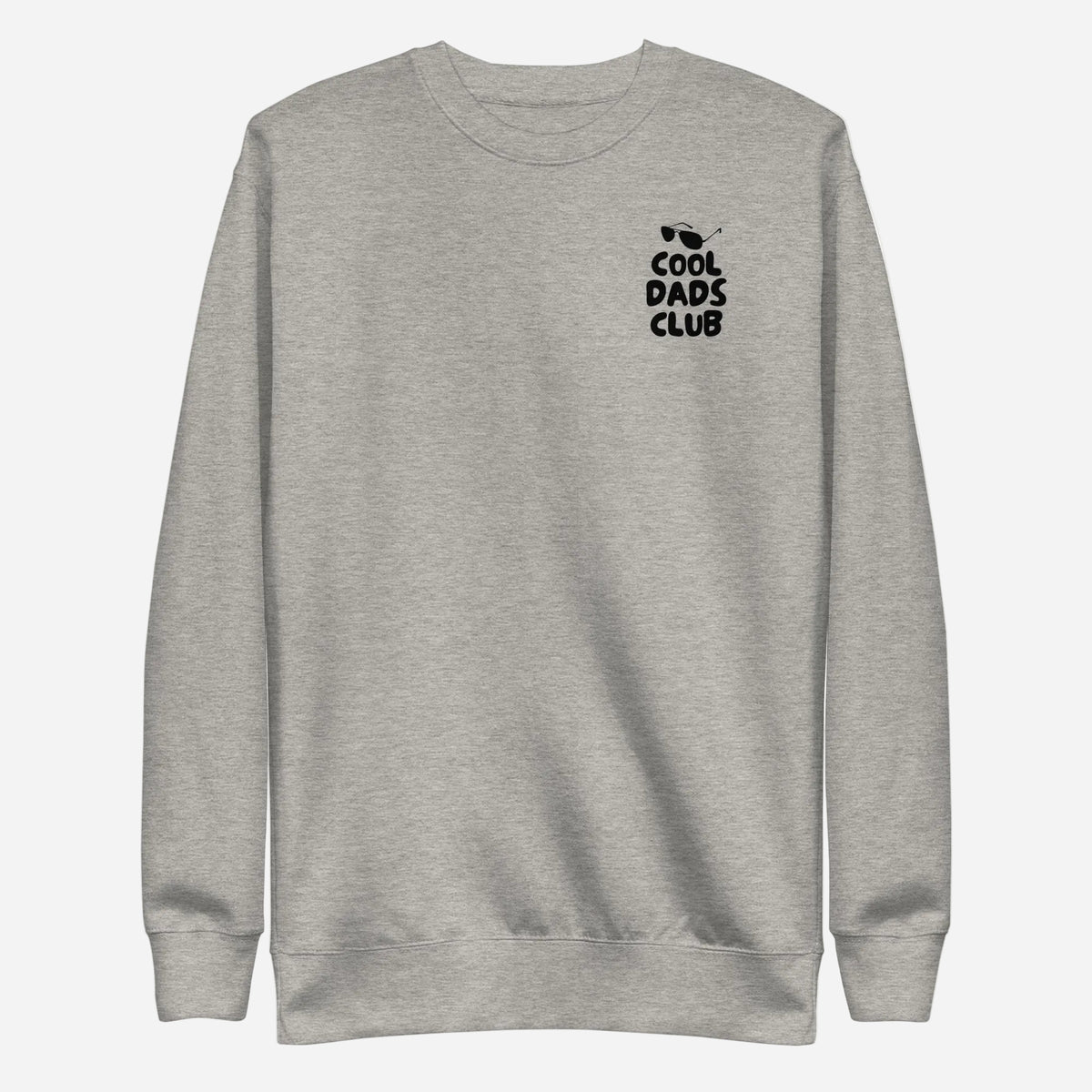 Carbon Grey sweatshirt, front view with small black Cool Dads Club chest lettering.