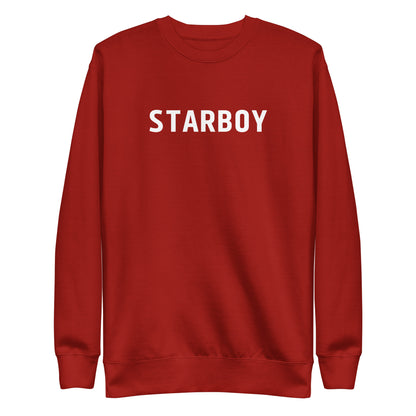 Cardinal sweatshirt with white Starboy lettering, front view.