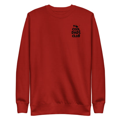 Cardinal sweatshirt, front view with small black Cool Dads Club chest lettering.