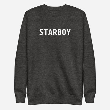 Charcoal Heather sweatshirt with white Starboy lettering, front view.