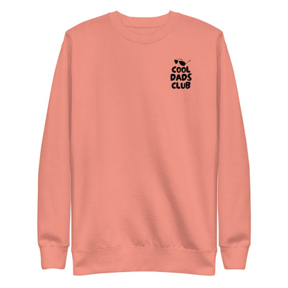 Dusty Rose sweatshirt, front view with small black Cool Dads Club chest lettering.