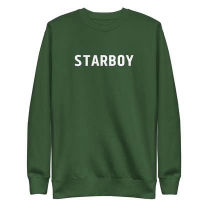 Forest Green sweatshirt with white Starboy lettering, front view.