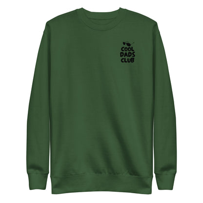 Forest Green sweatshirt, front view with small black Cool Dads Club chest lettering.