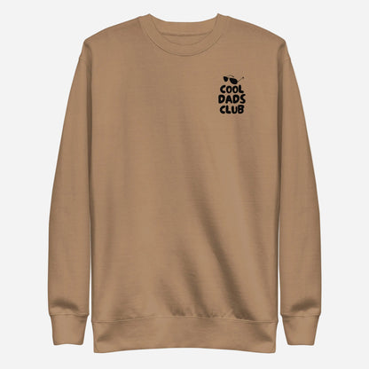 Latte sweatshirt, front view with small black Cool Dads Club chest lettering.