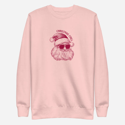 Light Pink sweatshirt, front view, with a burgundy Santa face wearing sunglasses beneath 'Christmas Chill' text.
