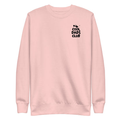 Light Pink sweatshirt, front view with small black Cool Dads Club chest lettering.