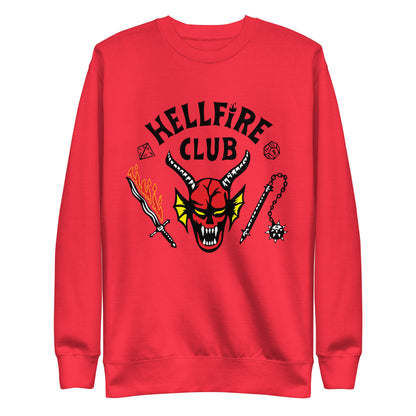 Team Red sweatshirt with Hellfire Club lettering and a red horned-face graphic, front view.