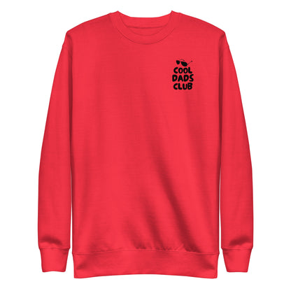 Team Red sweatshirt, front view with small black Cool Dads Club chest lettering.