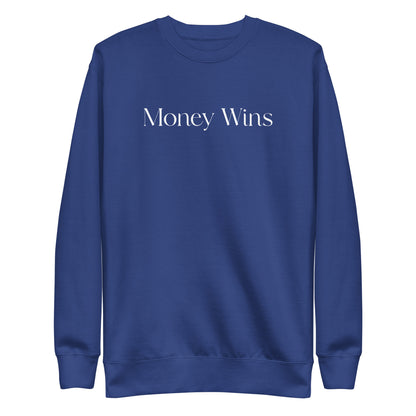 Team Royal sweatshirt, front view with white Money Wins lettering.