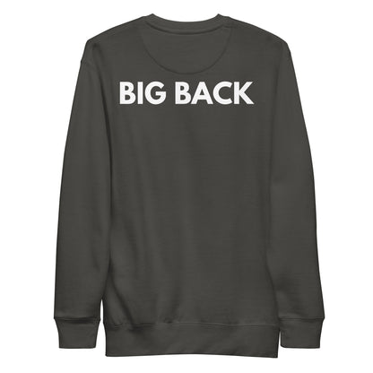 Vintage Black sweatshirt, back view with white "BIG BACK" lettering on the back.