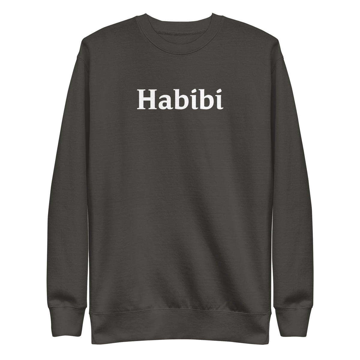 Vintage Black sweatshirt with white Habibi lettering, front view.