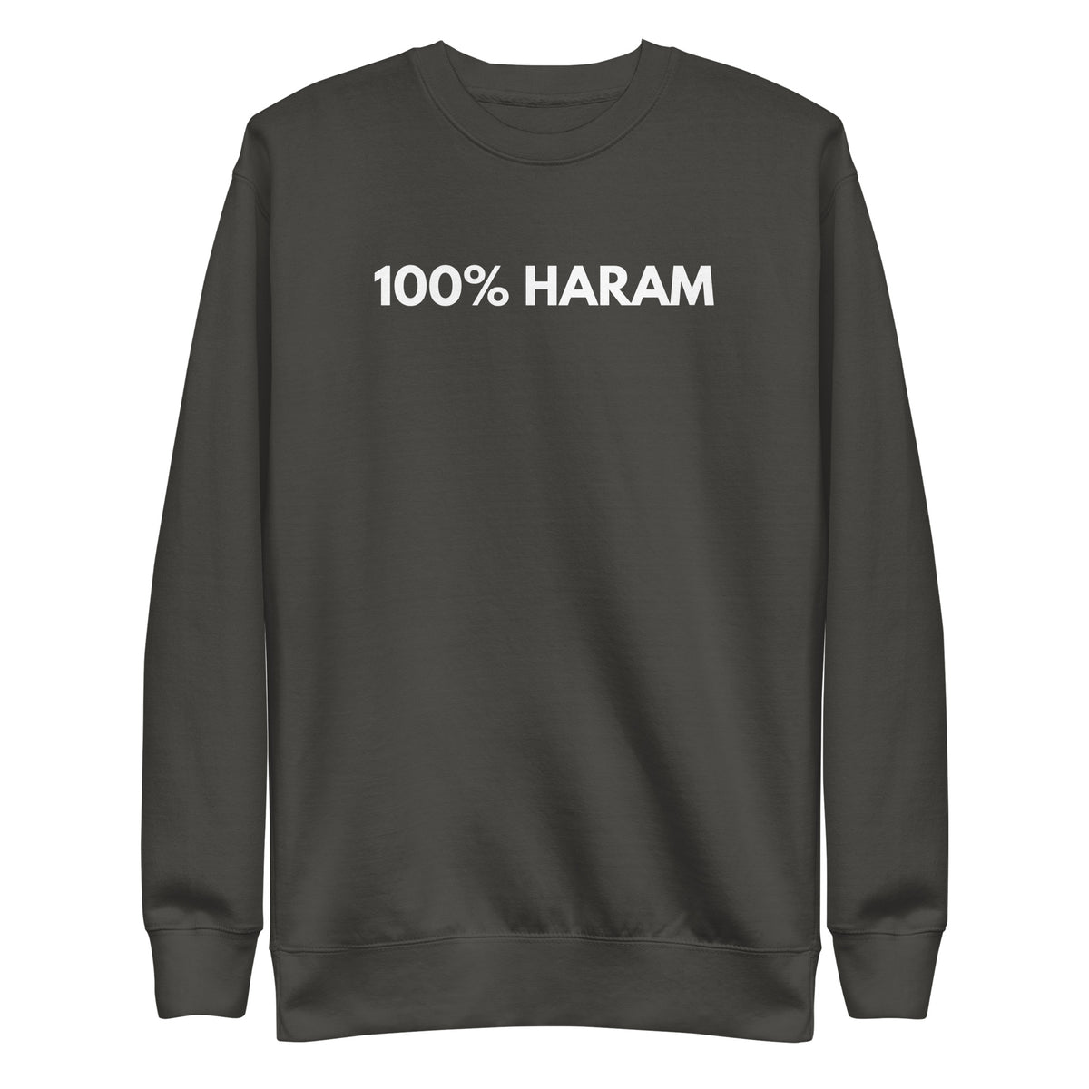 Vintage Black sweatshirt with white 100% Haram lettering, front view.