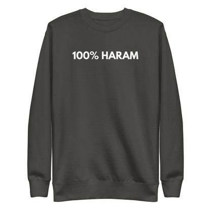 Vintage Black sweatshirt with white 100% Haram lettering, front view.