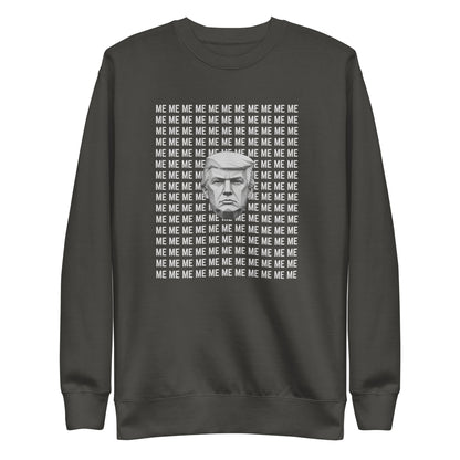 Vintage Black sweatshirt, front view, with a monochrome portrait surrounded by repeated white 'ME' lettering.