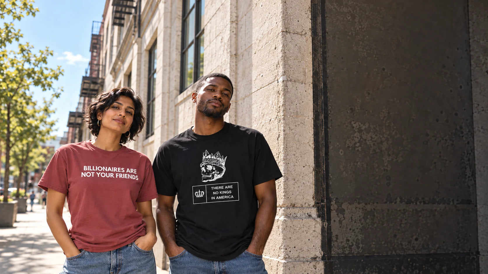 AI editorial campaign imagery featuring House of Woke statement T-shirts